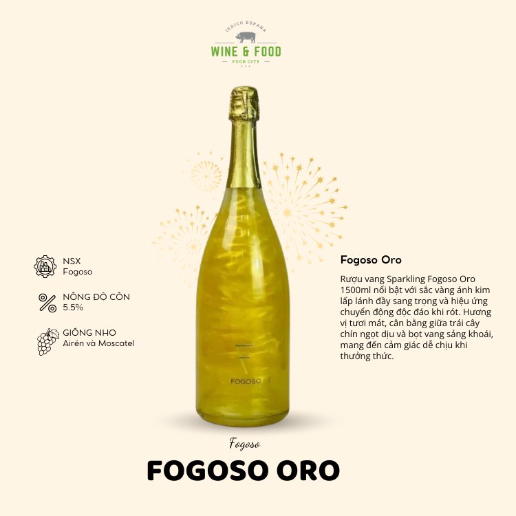 Rượu Vang Sparkling - Fogoso Oro 1500ml