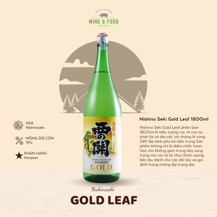 Rượu sake vảy vàng Nishino Seki Gold Leaf 1800ml
