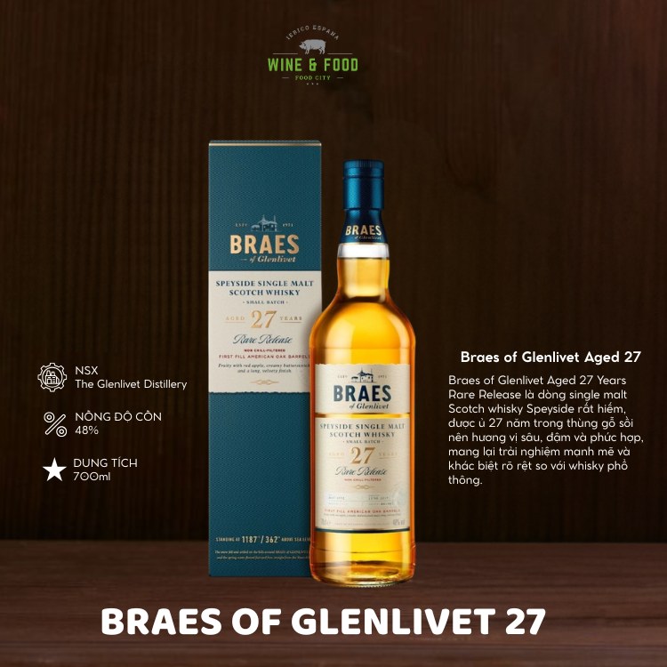 Braes of Glenlivet Aged 27 Years Rare Release Speyside Single Malt Scotch Whisky