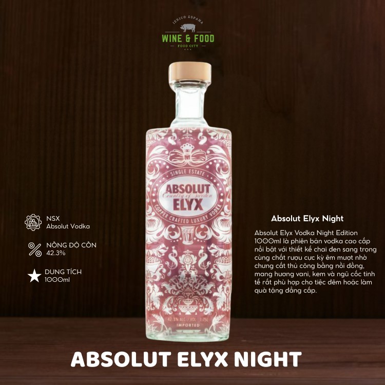 Rượu Absolut Elyx Vodka Night Edition 1000ml chính hãng
