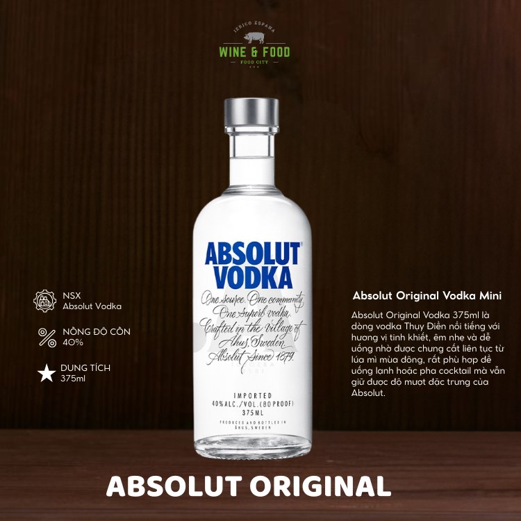 Rượu Absolut Original Vodka 375ml chính hãng 