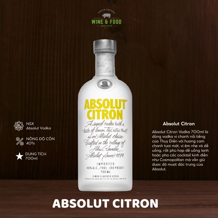 Rượu Absolut Citron Vodka 700ml chính hãng
