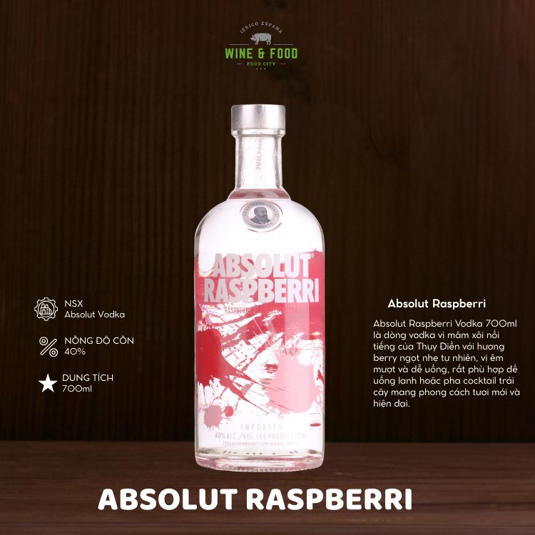 Rượu Absolut Raspberri Vodka 700ml chính hãng