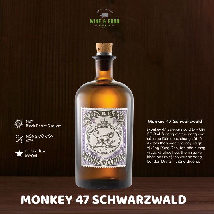 Rượu Monkey 47 Schwarzwald Dry Gin 500ml chính hãng