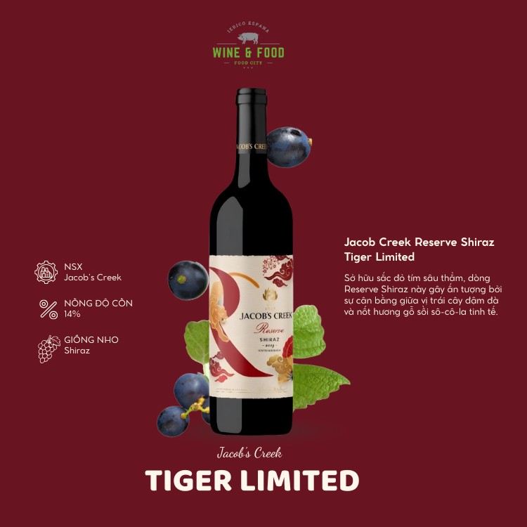Rượu vang đỏ Úc Jacob Creek Reserve Shiraz Tiger Limited 6X75CL