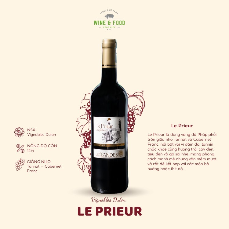 Rượu Vang Đỏ Le Prieur Nho: Tannat - Cabernet Franc (Pháp)