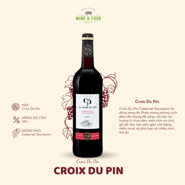 Rượu Vang Đỏ Croix Du Pin Nho: Cabernet Sauvignon (Pháp)