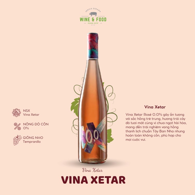 Rượu vang hồng Vina Xetar 0.0%. Nho: Tempranillo (Tây Ban Nha)