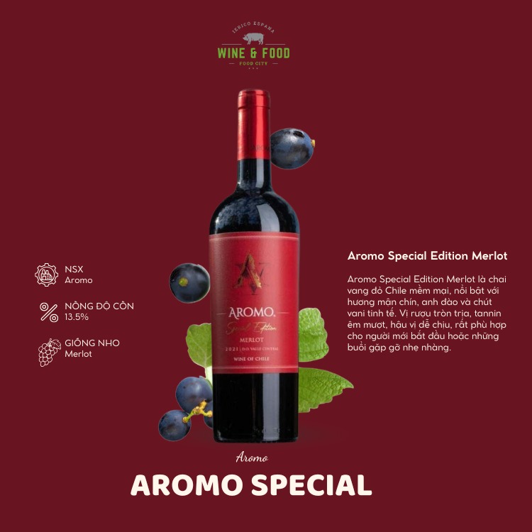 Rượu vang đỏ Aromo Special Edition - Merlot (13%/Vol) 750ml (Chile)