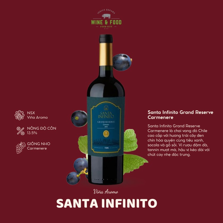 Rượu vang đỏ Santa Infinito Grand Reserve - Carmenere (13.5%/Vol) 750ml (Chile)