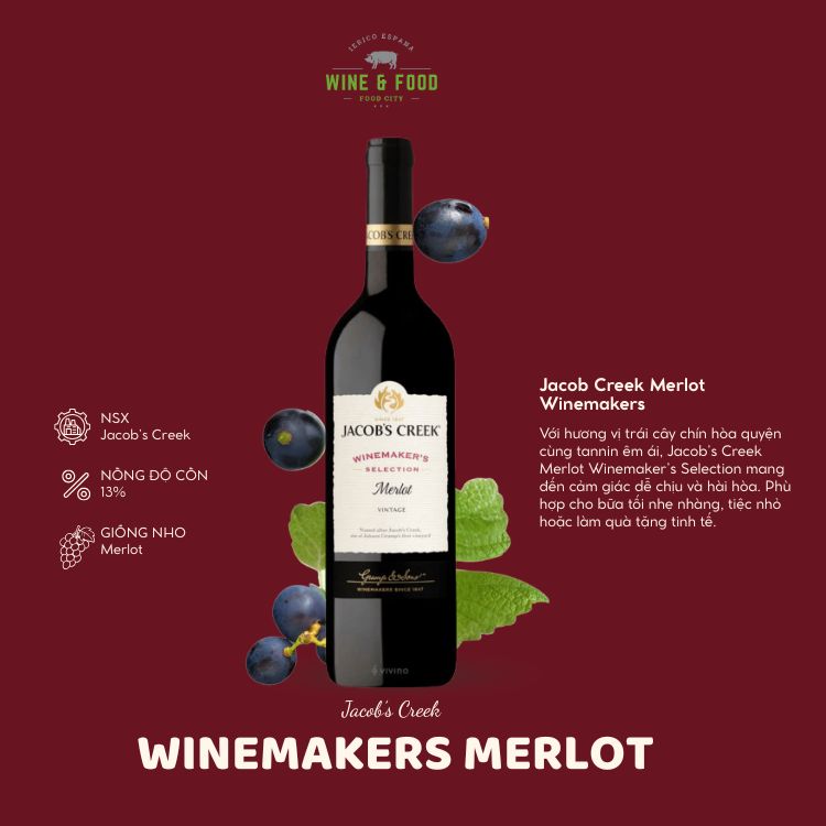 Rượu vang đỏ Úc Jacob Creek Merlot Winemakers 6X75CL