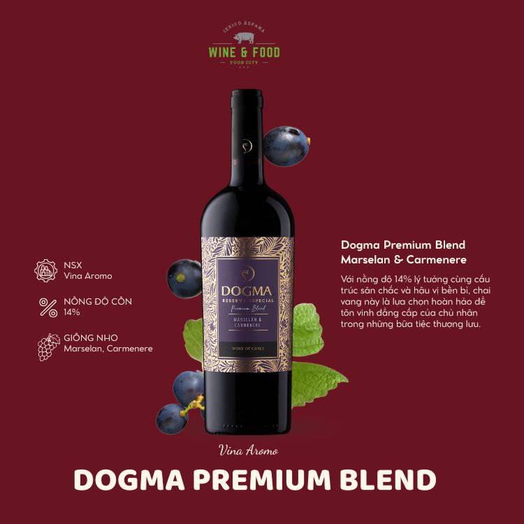 Rượu vang đỏ Dogma Premium Blend Marselan & Carmenere(14%/Vol) (Chile)