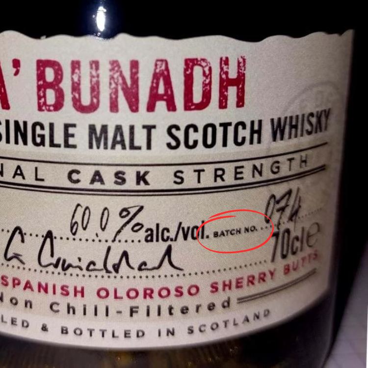 batch number trên chai whisky