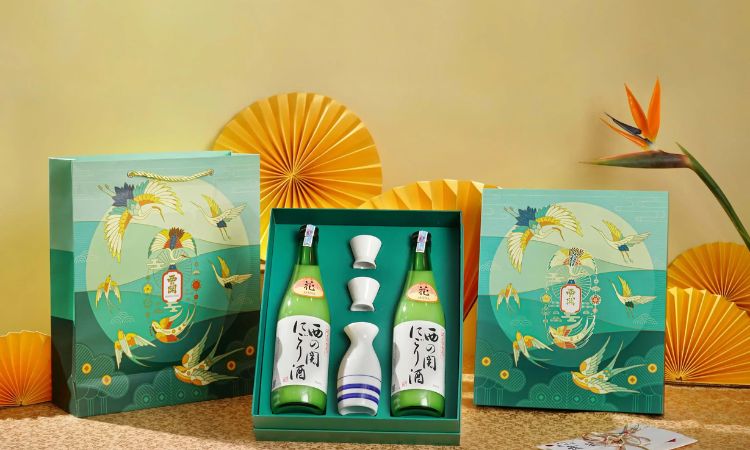 hộp quà sake họa tiết chim hạc