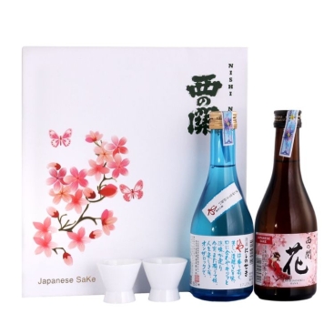 Hộp Quà Rượu Sake Nishi no Seki Hana + Hiya 300ml - Hoa Anh Đào 