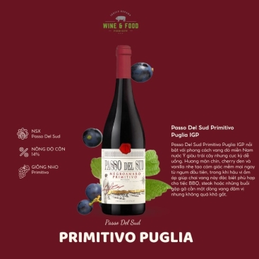 Rượu Vang Ý Passo Del Sud Primitivo Puglia IGP
