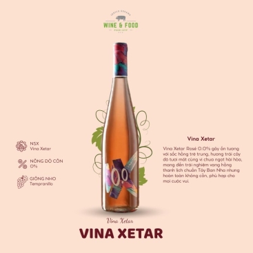 Rượu vang hồng Vina Xetar 0.0%. Nho: Tempranillo (Tây Ban Nha)