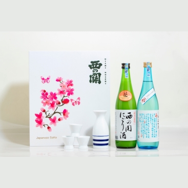 Hộp Quà Rượu Sake Đôi Hoa Anh Đào Nishino Seki Nigori Zake + Hiya 720ml